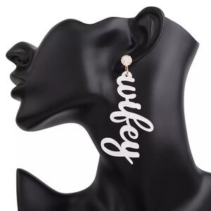 White transparent wifey earrings